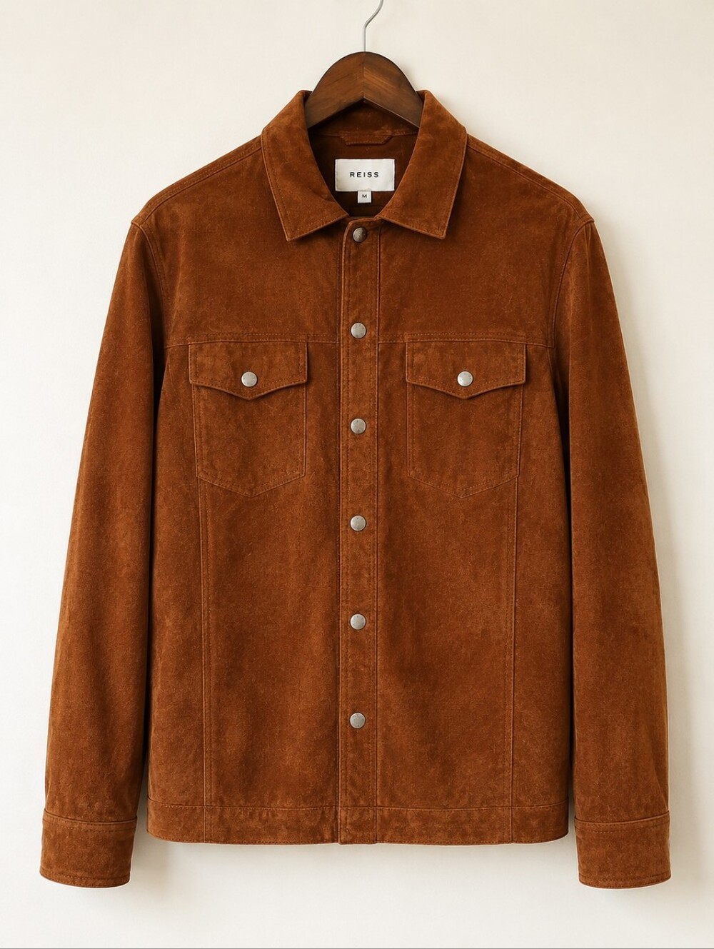 Reiss Mick Men's Brown 100% Goat Suede Leather Overshirt Jacket Size M